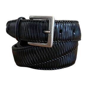 Tommy Bahama Genuine Leather Belt Mens 38 Woven Braided Black Silver Dressy Work